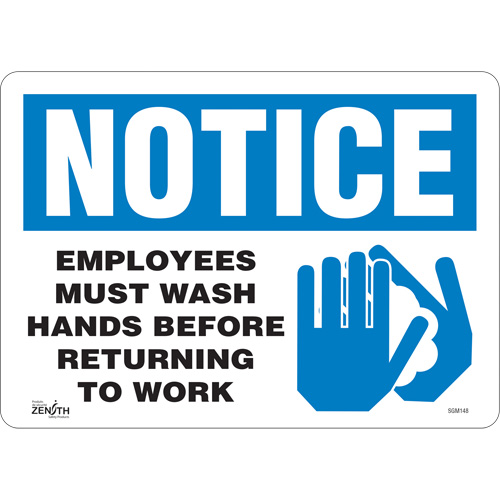 "Employees Must Wash Hands" Sign, 10" x 14", Vinyl, English with Pictogram