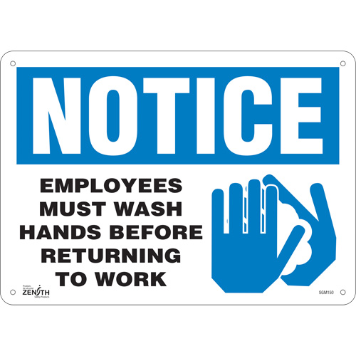 "Employees Must Wash Hands" Sign, 10" x 14", Aluminum, English with Pictogram
