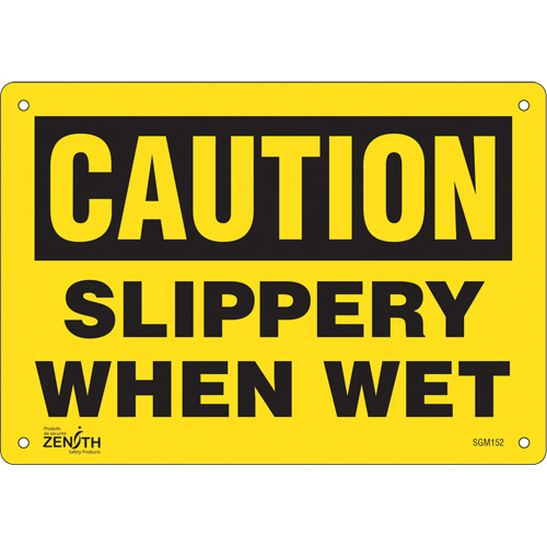 "Slippery When Wet" Sign, 7" x 10", Plastic, English