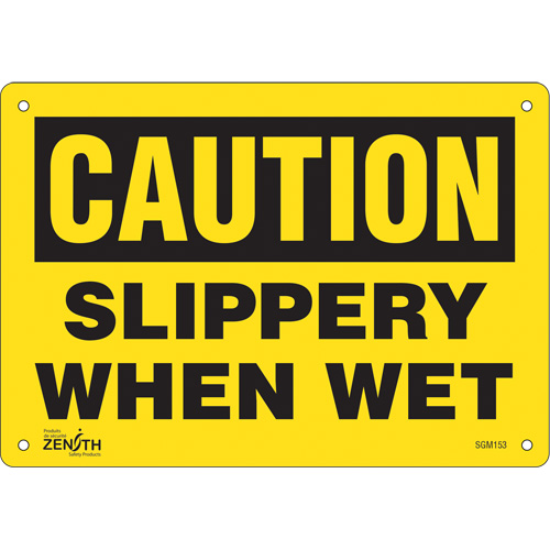 "Slippery When Wet" Sign, 7" x 10", Aluminum, English