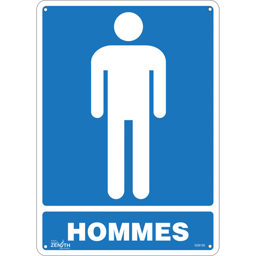 "Hommes" Sign, 14" x 10", Aluminum, French with Pictogram