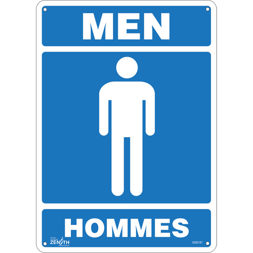 "Men - Hommes" Sign, 14" x 10", Plastic, Bilingual with Pictogram