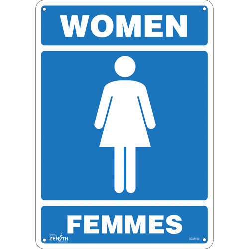 "Women - Femmes" Sign, 14" x 10", Aluminum, Bilingual with Pictogram