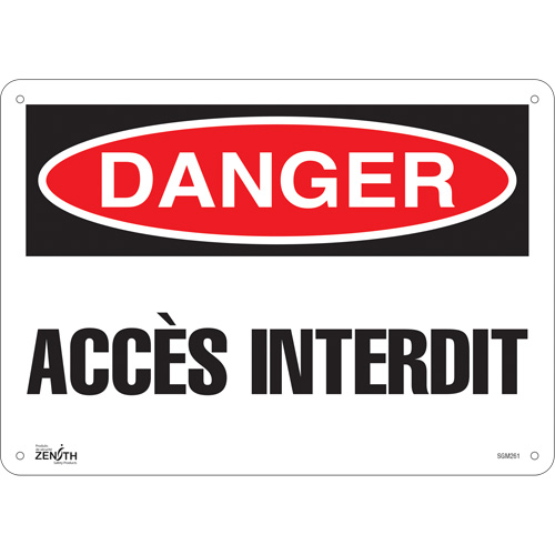 "Accès Interdit" Sign, 10" x 14", Plastic, French