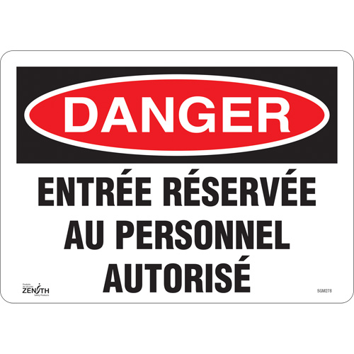 "Entrée Réservée Au Personnel Autorisé" Sign, 10" x 14", Vinyl, French
