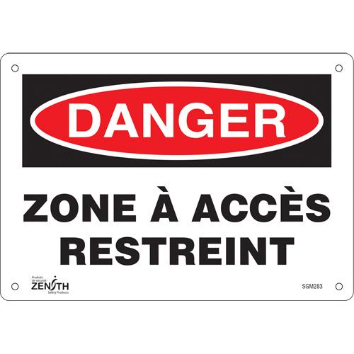 "Zone à Accès Restreint" Sign, 7" x 10", Aluminum, French