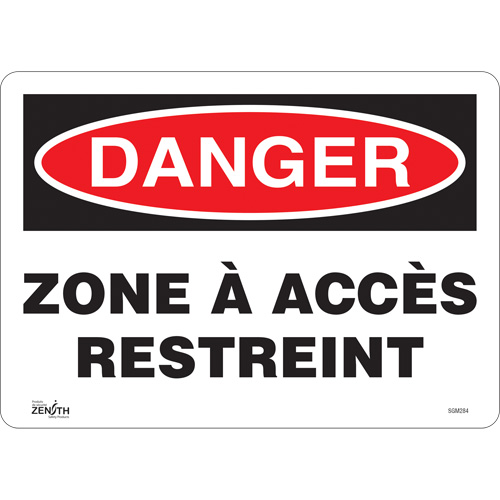 "Zone à Accès Restreint" Sign, 10" x 14", Vinyl, French