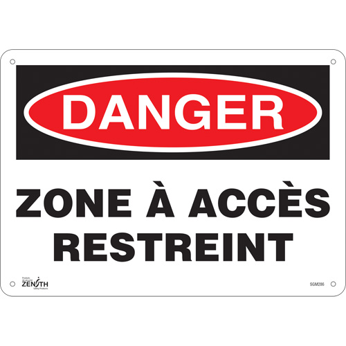 "Zone à Accès Restreint" Sign, 10" x 14", Aluminum, French