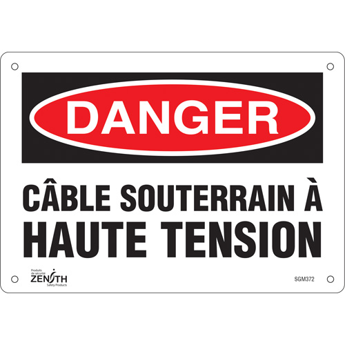 "Câble Souterrain À Haute Tension" Sign, 7" x 10", Plastic, French