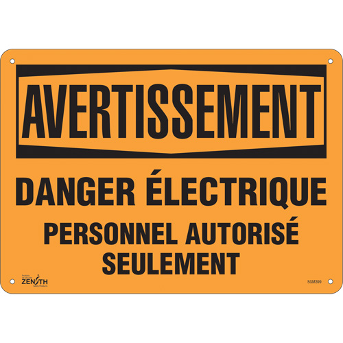 "Danger Électrique" Sign, 10" x 14", Plastic, French