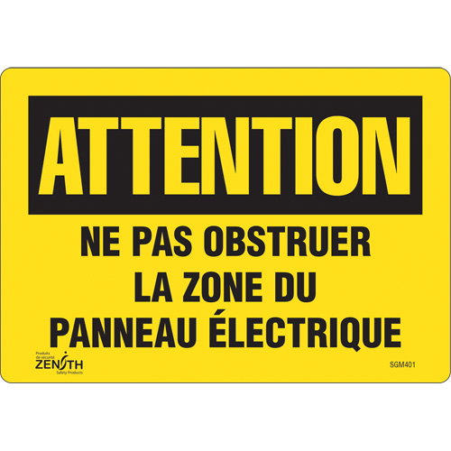 "Zone du Panneau Électrique" Sign, 7" x 10", Vinyl, French
