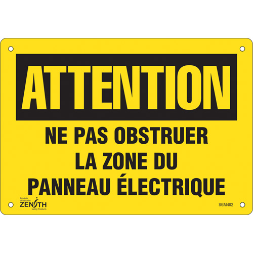 "Zone du Panneau Électrique" Sign, 7" x 10", Plastic, French