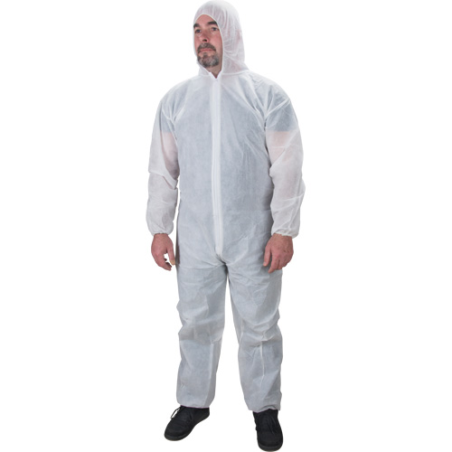 Hooded Coveralls, Large, White, Polypropylene