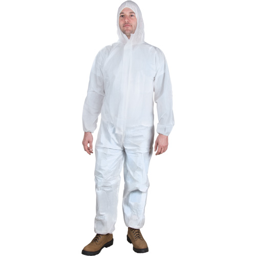Hooded Coveralls, Medium, White, Microporous