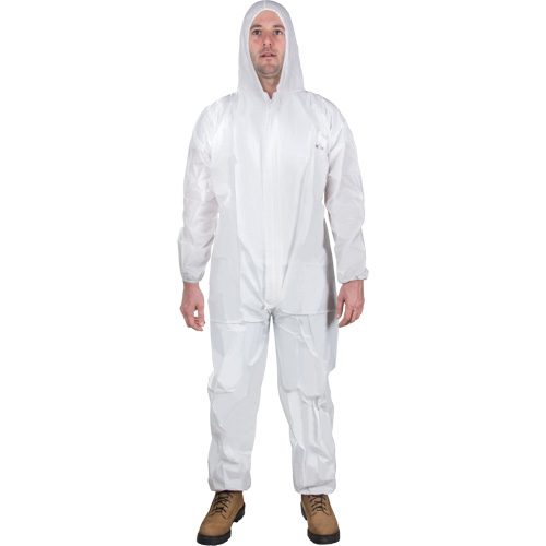 Hooded Coveralls, Large, White, SMS