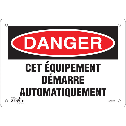 "Équipement Démarre Automatiquement" Sign, 7" x 10", Aluminum, French
