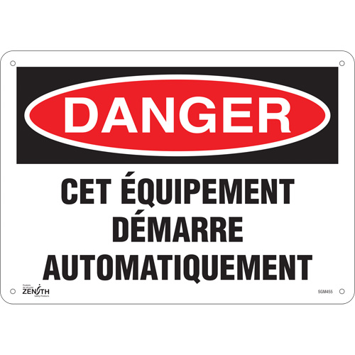 "Équipement Démarre Automatiquement" Sign, 10" x 14", Plastic, French