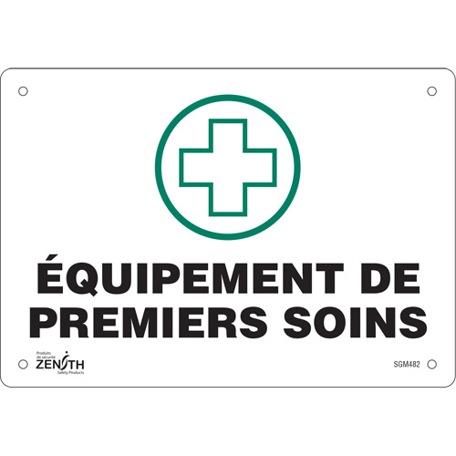 "Premiers Soins" Sign, 7" x 10", Plastic, French with Pictogram