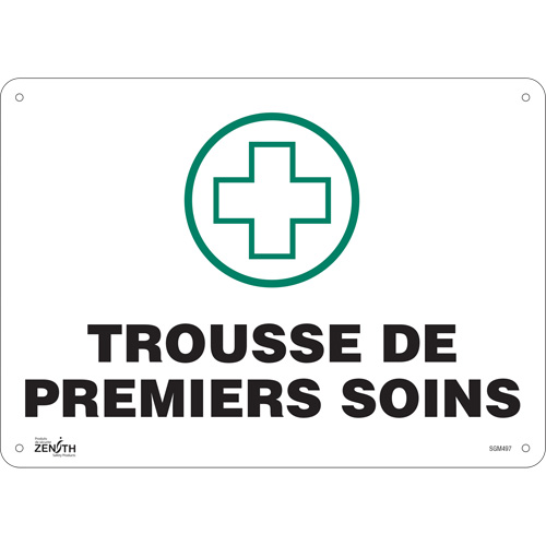 "Premiers Soins" Sign, 10" x 14", Plastic, French with Pictogram