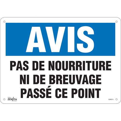 "Pas de Nourriture" Sign, 10" x 14", Plastic, French