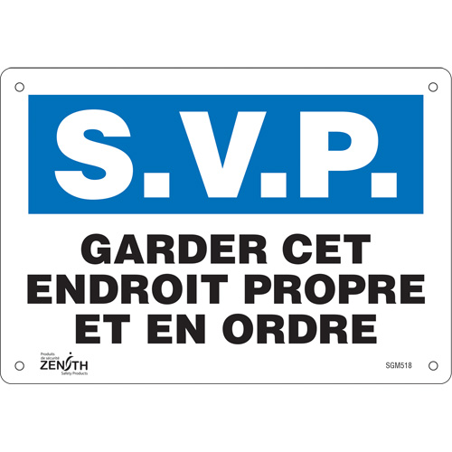 "Garder cet Endroit Propre" Sign, 7" x 10", Plastic, French