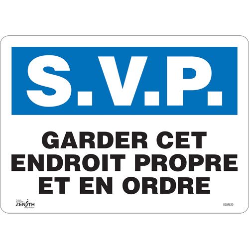 "Garder cet Endroit Propre" Sign, 10" x 14", Vinyl, French
