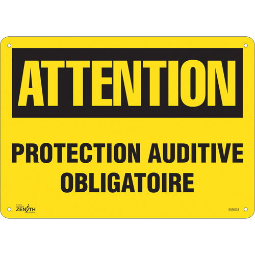 "Protection Auditive Obligatoire" Sign, 10" x 14", Plastic, French