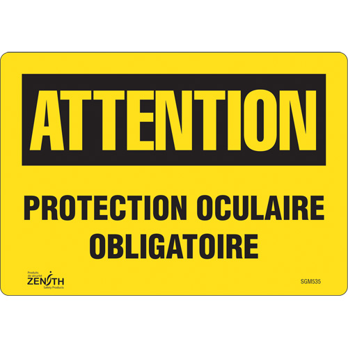 "Protection Oculaire Obligatoire" Sign, 7" x 10", Vinyl, French
