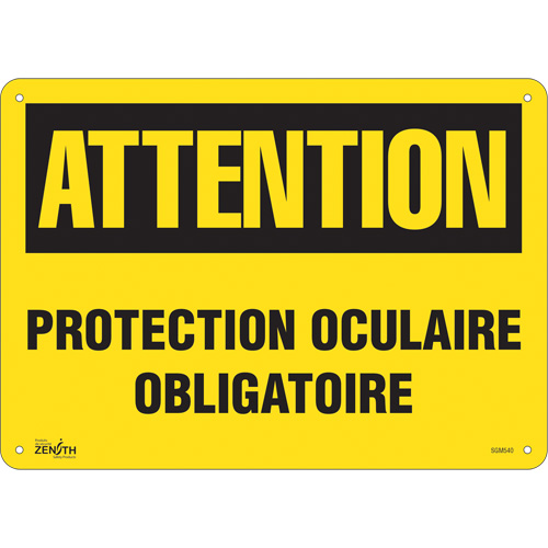 "Protection Oculaire Obligatoire" Sign, 10" x 14", Aluminum, French