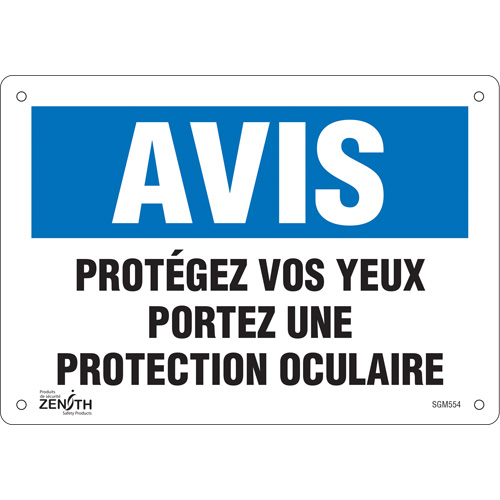 "Protégez vos Yeux" Sign, 7" x 10", Plastic, French
