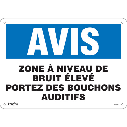 "Portez Des Bouchons Auditifs" Sign, 10" x 14", Plastic, French