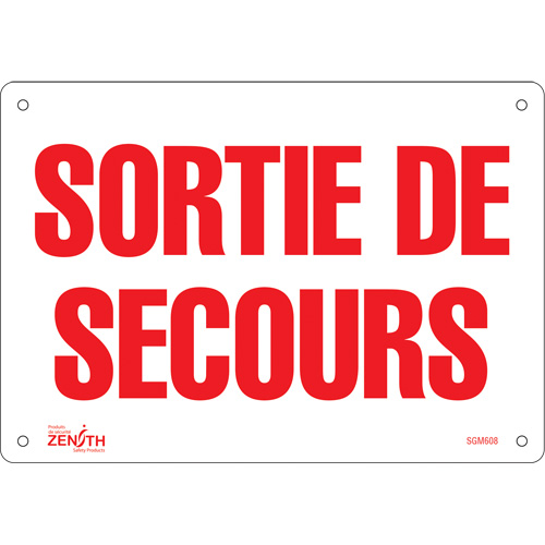 "Sortie De Secours" Sign, 7" x 10", Plastic, French