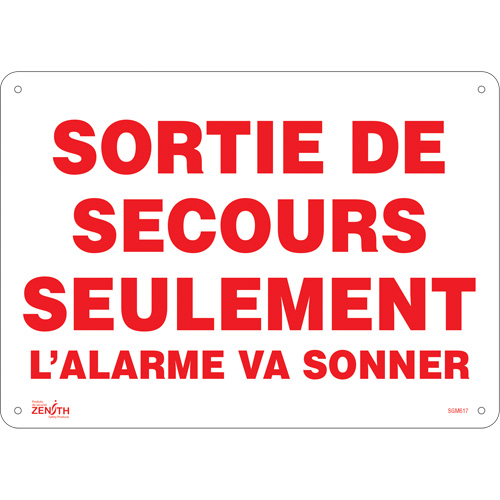"Sortie De Secours" Sign, 10" x 14", Plastic, French