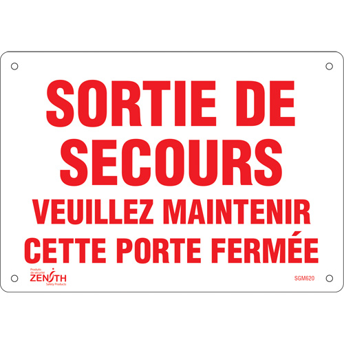 "Sortie De Secours" Sign, 7" x 10", Plastic, French