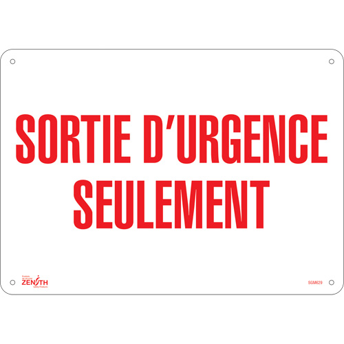 "Sortie D'Urgence" Sign, 10" x 14", Plastic, French