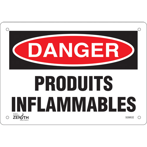 "Produits Inflammables" Sign, 7" x 10", Plastic, French