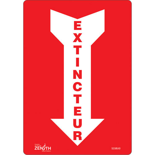"Extincteur" Arrow Sign, 10" x 7", Vinyl, French with Pictogram
