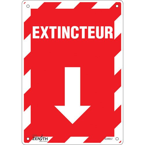 "Extincteur" Arrow Sign, 10" x 7", Aluminum, French with Pictogram