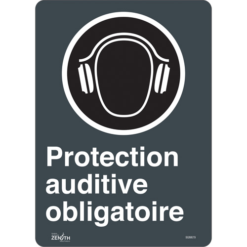 "Protection Auditive Obligatoire" Sign, 14" x 10", Vinyl, French with Pictogram