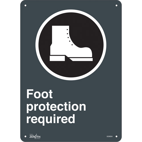 "Foot Protection Required" Sign, 14" x 10", Aluminum, English with Pictogram