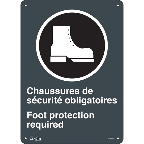 Chaussures de Sécurité / Foot Protection CSA Standard Safety Sign, 14" x 10", Plastic, Bilingual with Pictogram