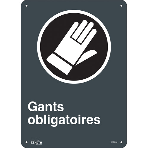 "Gants Obligatoires" Sign, 14" x 10", Aluminum, French with Pictogram