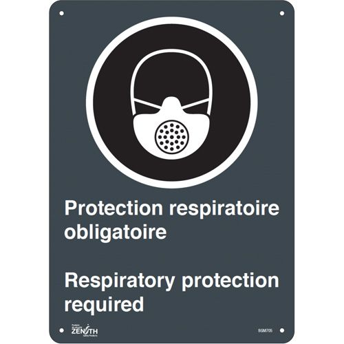 "Protection Respiratoire Respiratory Protection" Sign, 14" x 10", Aluminum, Bilingual with Pictogram