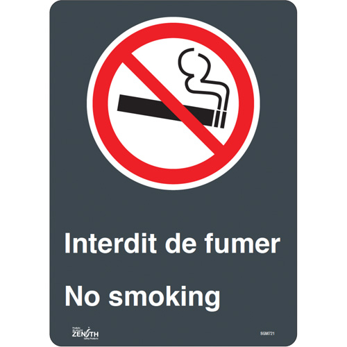 "Interdit De Fumer/No Smoking" Sign, 14" x 10", Vinyl, Bilingual with Pictogram