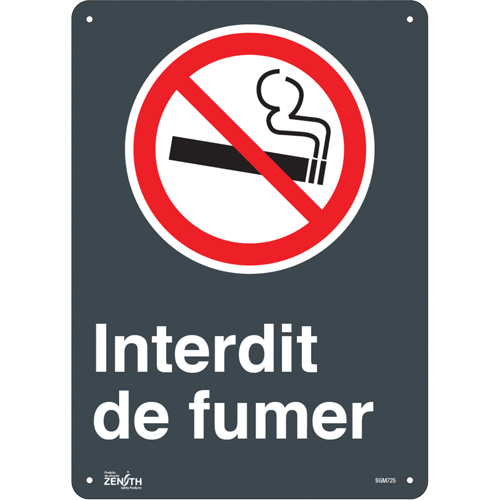 "Interdit De Fumer" Sign, 14" x 10", Plastic, French with Pictogram