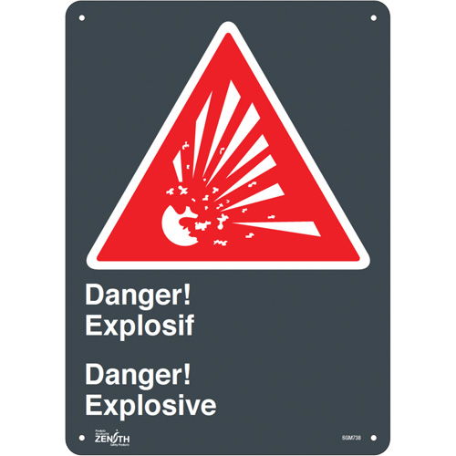 "Explosif/Explosive" Sign, 14" x 10", Aluminum, Bilingual with Pictogram