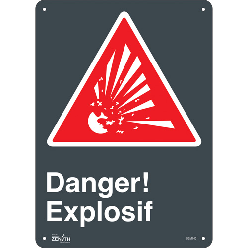 "Explosif" Sign, 14" x 10", Plastic, French with Pictogram