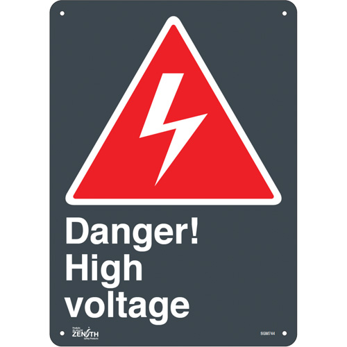 "High Voltage" Sign, 14" x 10", Aluminum, English with Pictogram