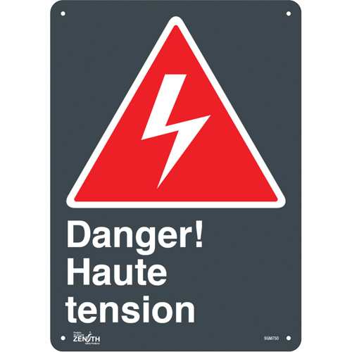 "Haute Tension" Sign, 14" x 10", Aluminum, French with Pictogram