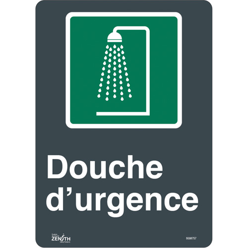 "Douche D'Urgence" Sign, 14" x 10", Vinyl, French with Pictogram